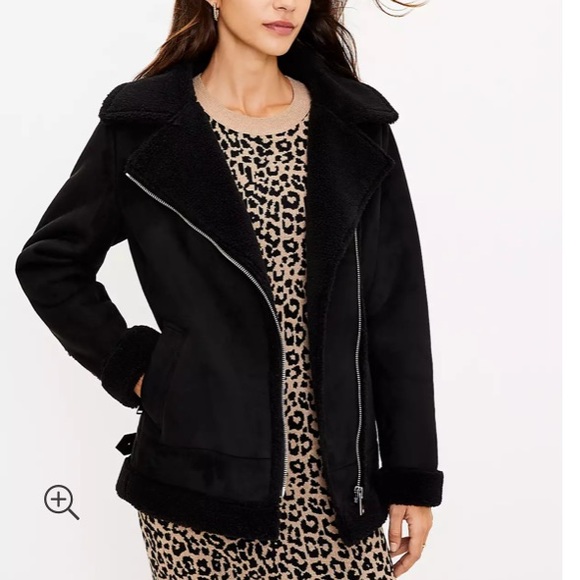 LOFT Jackets & Blazers - LOFT Black Faux Suede Aviator Jacket Oversized XS NWT